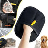 Reusable pet grooming gloves shown being used to remove hair from a pet's fur.