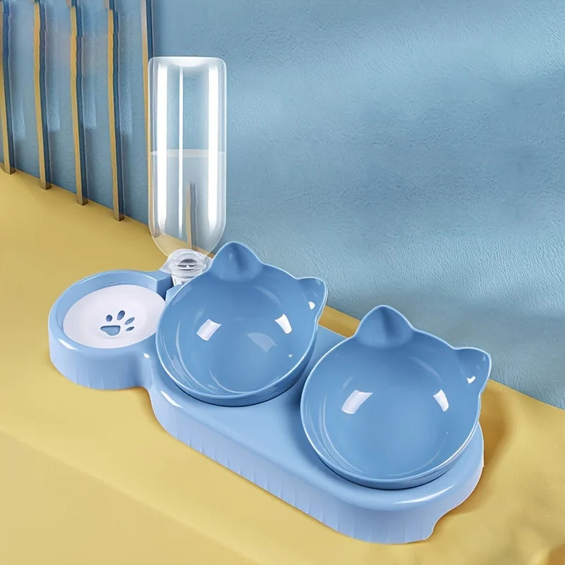Distributeur de nourriture pour chat avec bol basculant et bouteille d'eau par gravité