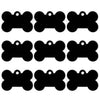 A set of black bone-shaped dog ID tags.