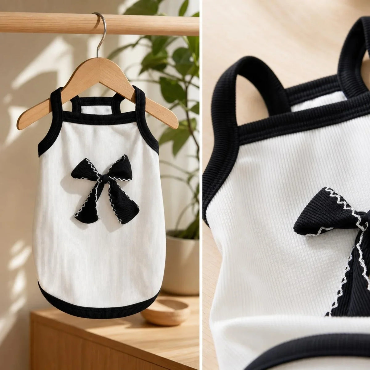 Ribbed Sleeveless Pet Vest with Bow Knot for Small Dogs and Cats