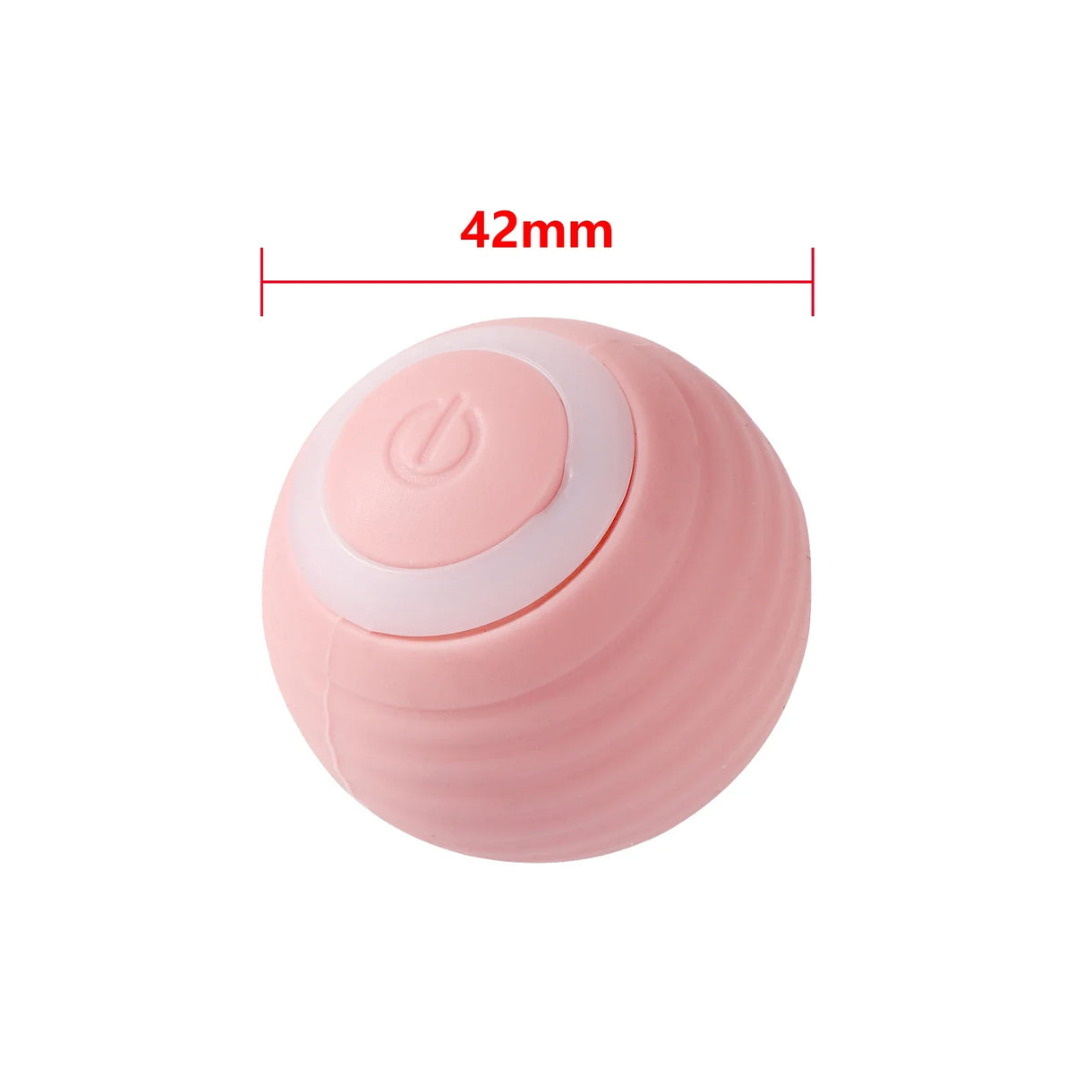 Pinker, runder, interaktiver Katzenspielball mit sichtbarem Schalter.