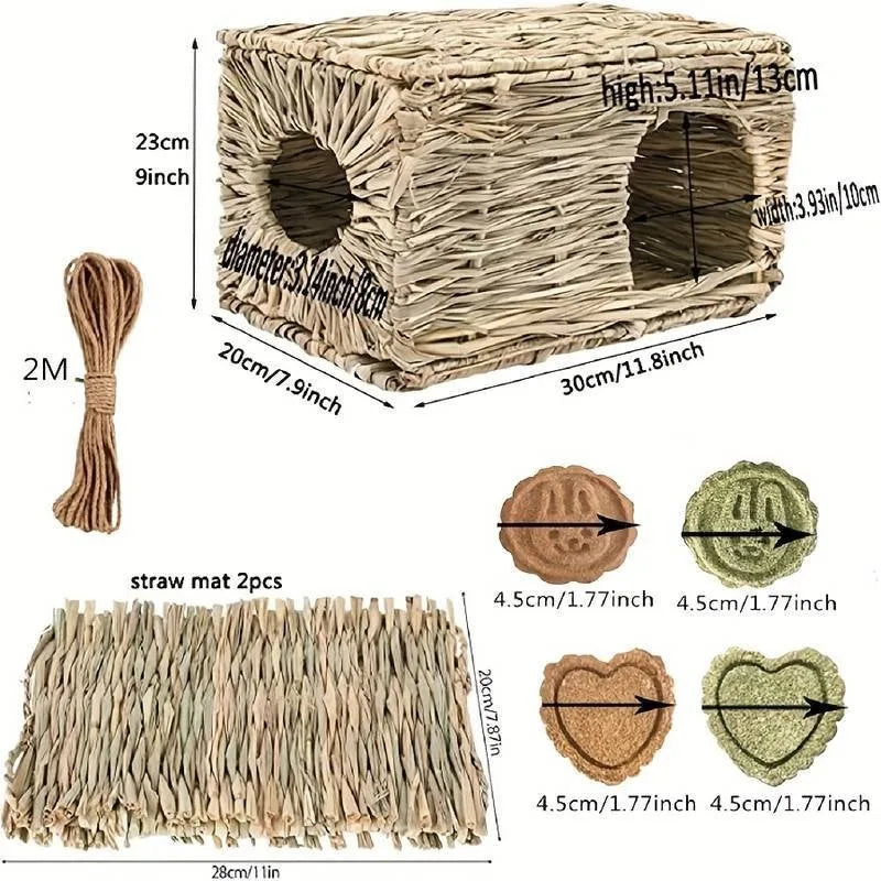 Abri pliable en herbe tressée pour petits animaux