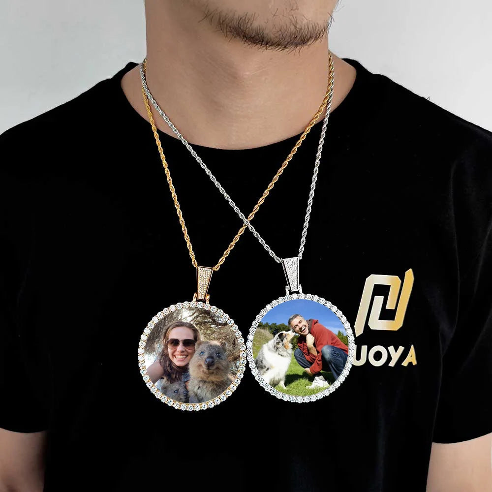 Custom Photo Medallion Pendant Necklace in 18k Gold Finish