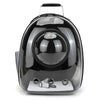 A black portable backpack designed for pets, featuring a clear dome and handles.