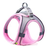Pink reflective adjustable pet harness and leash set with silver hardware