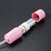 A pink and silver USB silent air pump for aquarium oxygenation with a clear tube.