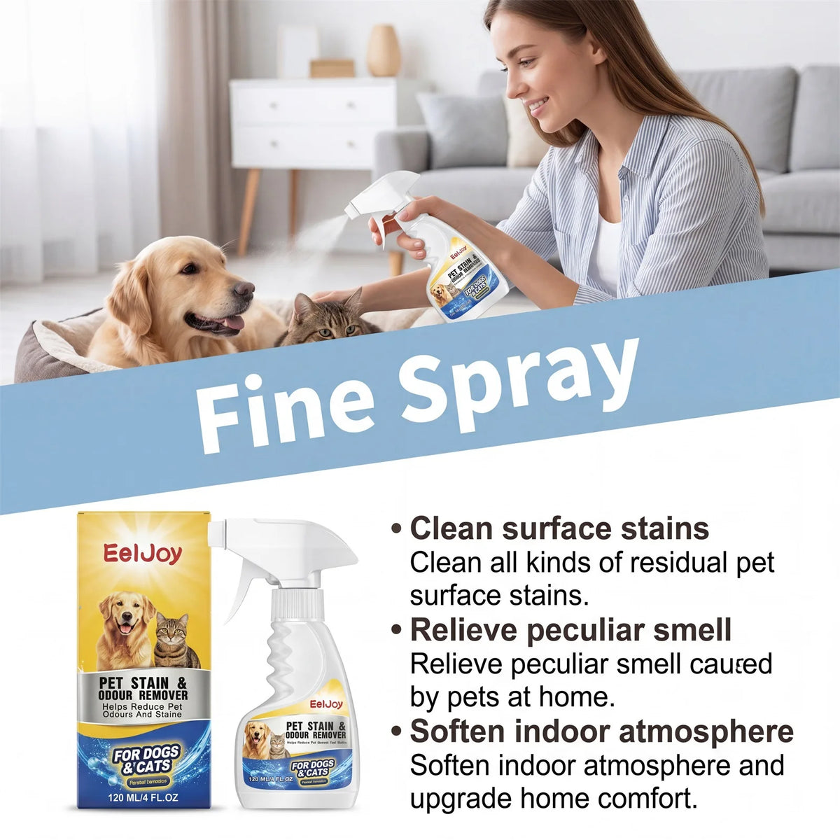 Pet Stain & Odor Eliminator Spray with Fine Mist Nozzle