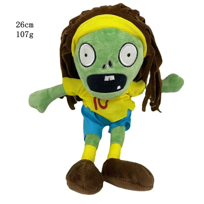 A plush toy of the Plants vs. Zombies character Gargantuar with green skin, yellow hair, and blue clothing.