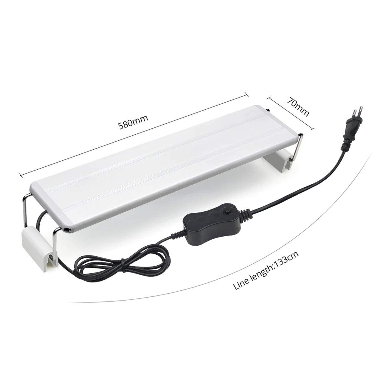 A white clip-on aquarium LED light bar with a flexible cord and mounting bracket.