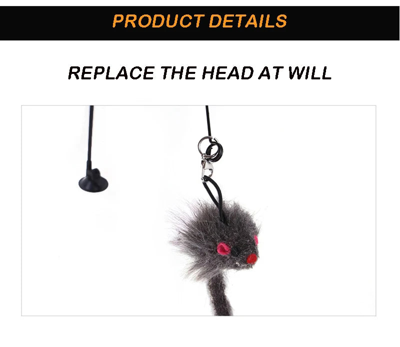 Interactive Feather Cat Teaser Wand with Suction Cup Base