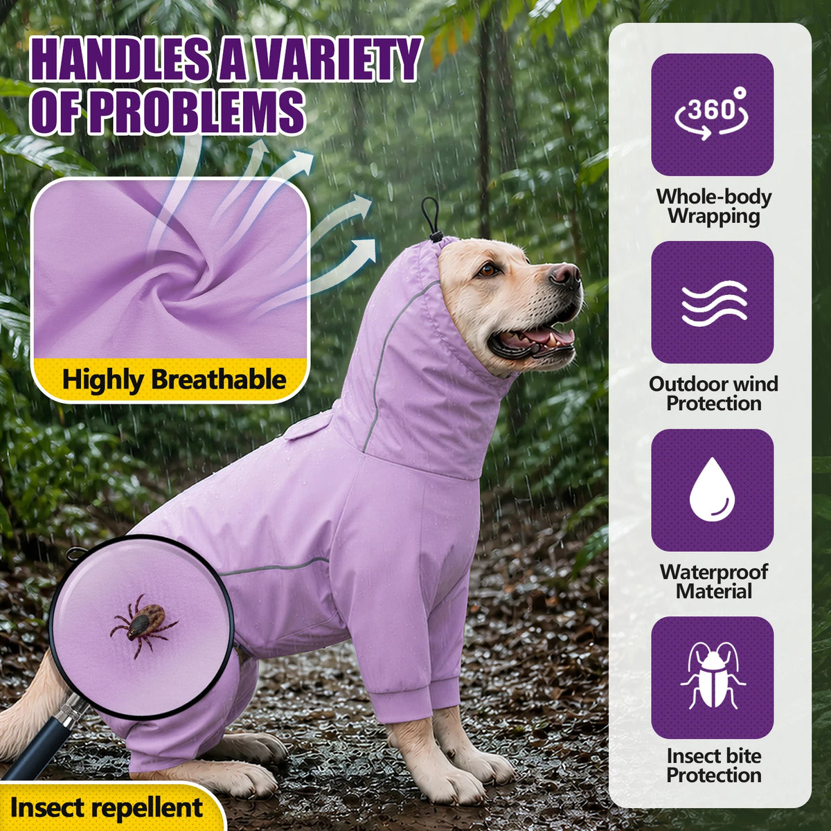 Waterproof Dog Raincoat with Reflective Stripe and Hood