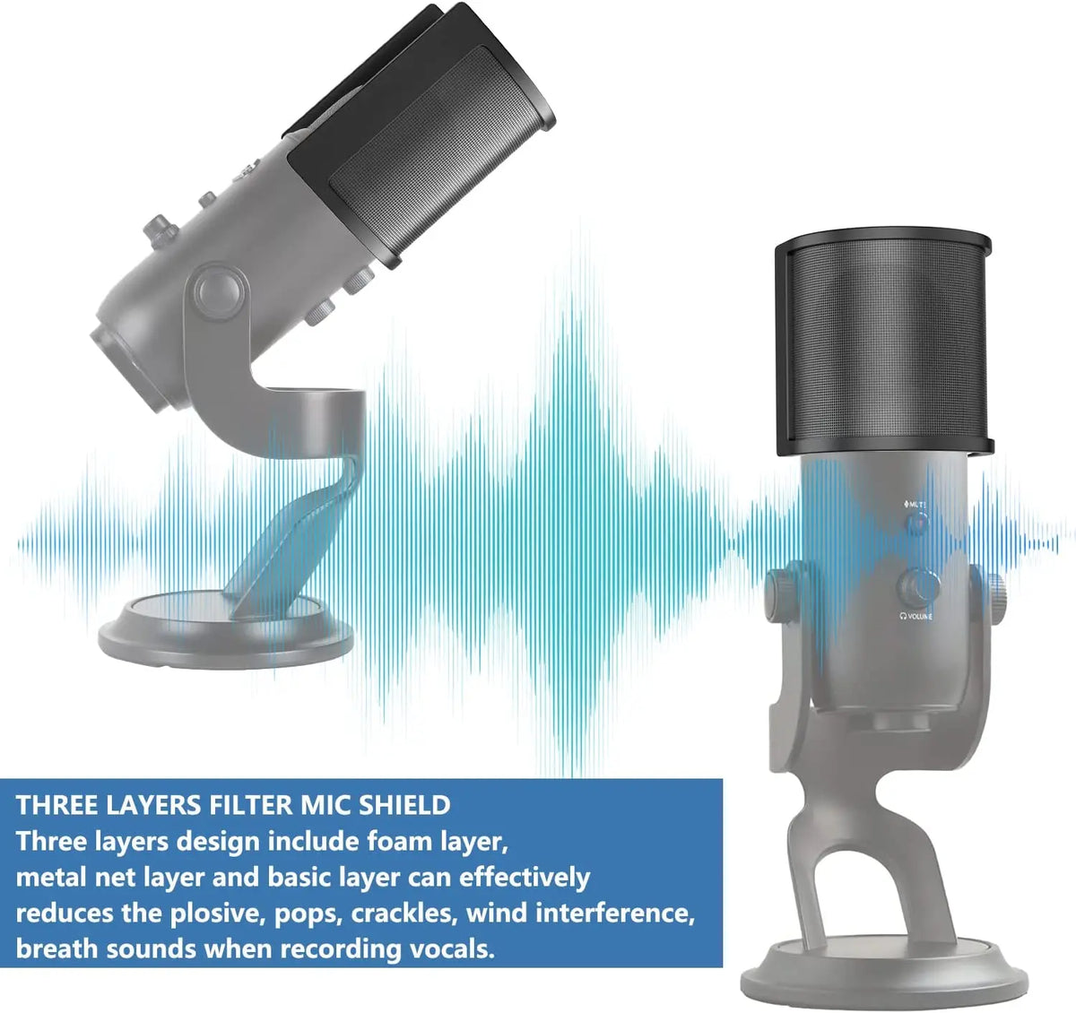 Universal Microphone Pop Filter with Triple-Layer Metal Windscreen