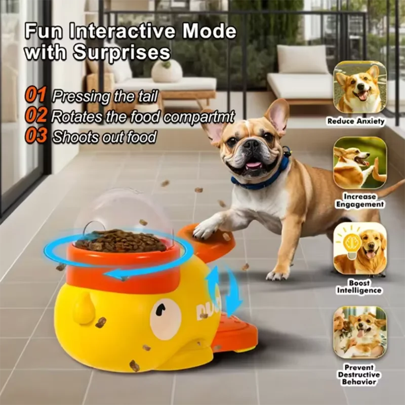 Yellow Duck-Shaped Interactive Treat Dispenser for Cats and Dogs