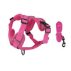 A bright pink reflective dog harness and leash set for small to medium dogs.