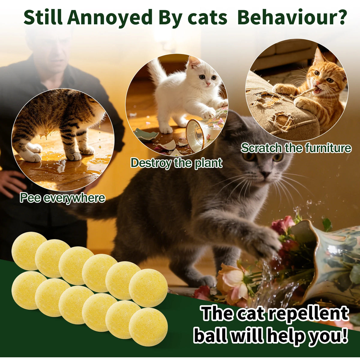 Natural Cat Repellent Balls with Mesh Bags (12 Pack)