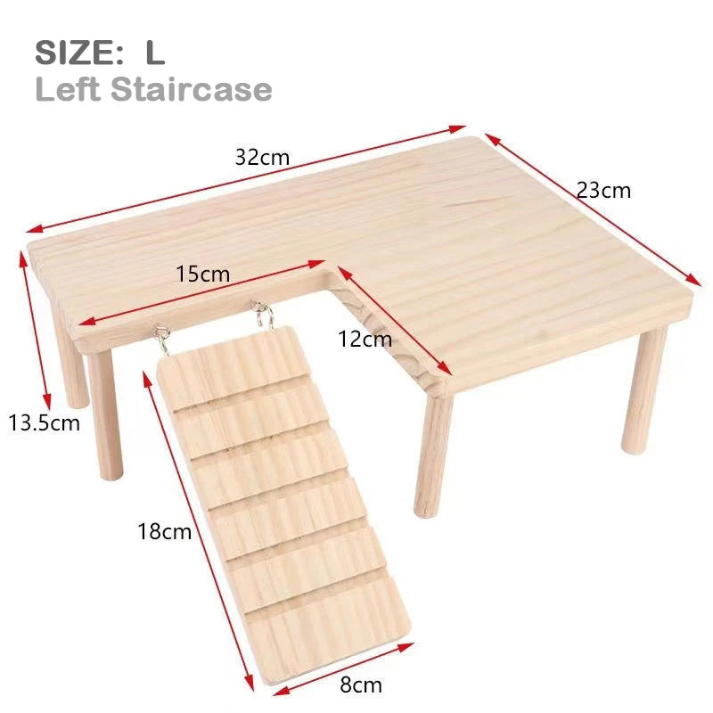 L-Shaped Wooden Hamster Platform with Stairs