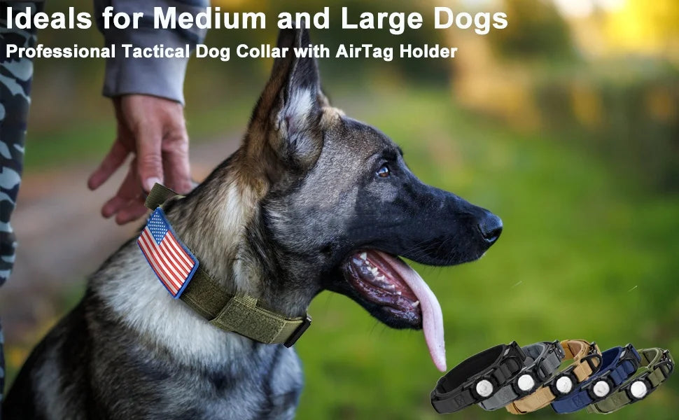 Tactical Dog Collar with AirTag Holder and Control Handle for Medium and Large Dogs