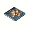 A blue plastic pet litter box tray with three small, light brown, furry animals sitting inside.