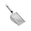 A stainless steel cat litter scoop with a long handle and a wide, flat scoop.