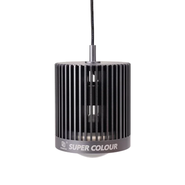 A black clip-on LED aquarium light with a cylindrical housing and a long neck for illumination.