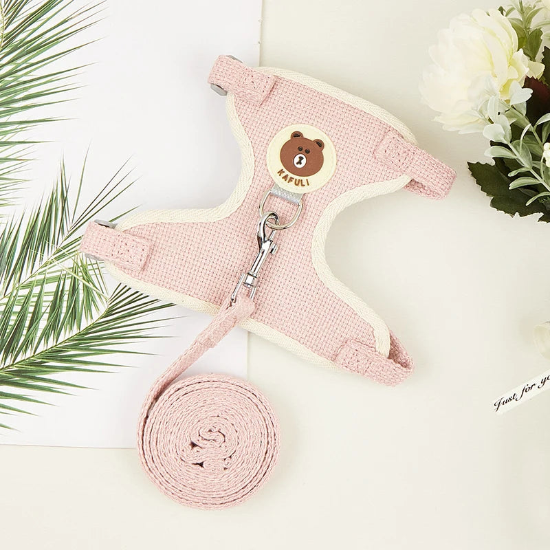 Adjustable Linen Rabbit Harness and Leash Set with Padded Comfort