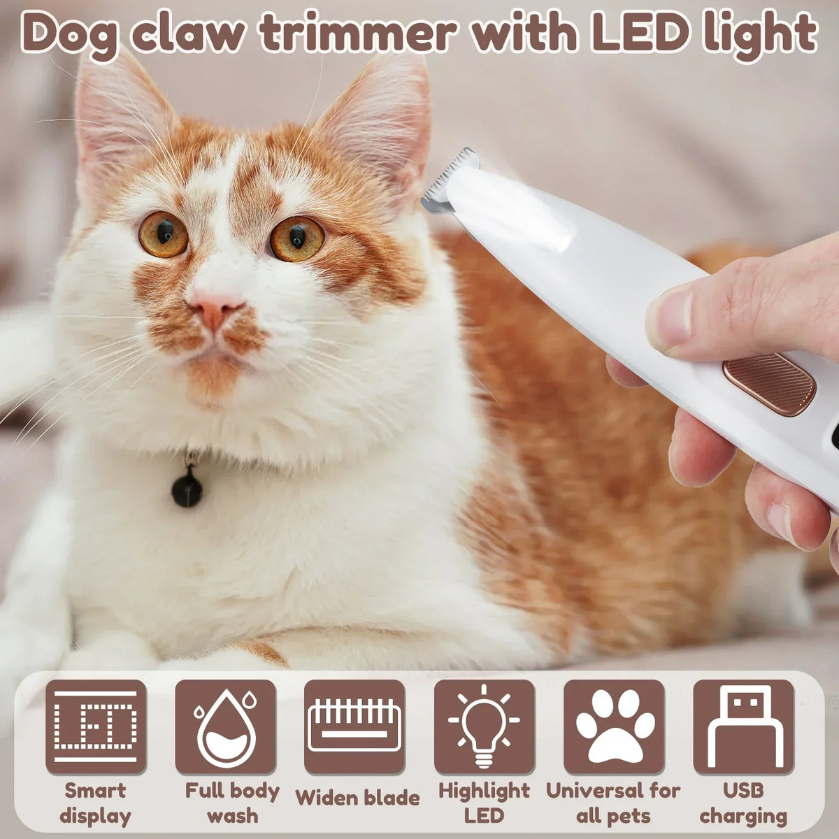 Cordless Waterproof Dog Paw Trimmer with LED Light