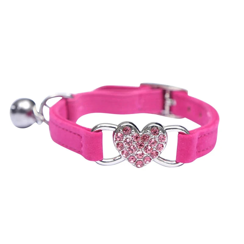 Heart-Shaped Velvet Cat Collar with Bell