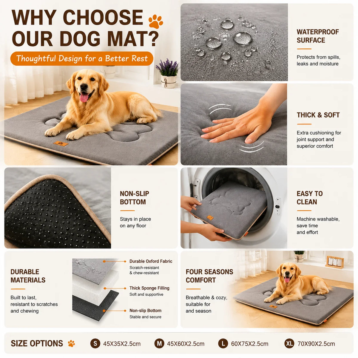 1680D Oxford Waterproof Dog Bed Mat with Sponge Cushion