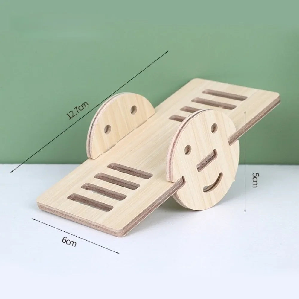 Natural Wooden Hamster Villa with Climbing Platform