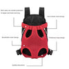 A red breathable mesh pet carrier backpack designed for dogs and cats with double protection features.