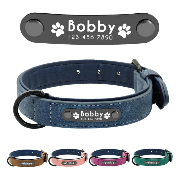 Collier en Cuir Personnalisé pour Chien avec Plaque d'Identité
