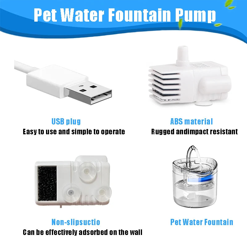 Cat Water Fountain Replacement Pump - Ultra-Quiet USB