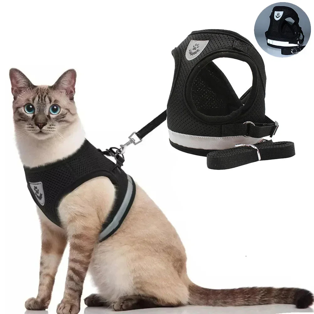 Adjustable Escape-Proof Mesh Harness and Leash Set for Cats and Small Dogs