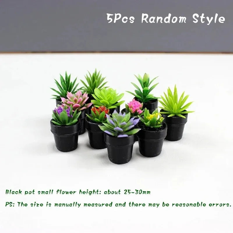 Set of 5 Miniature Potted Plants for Dollhouse Scenes