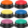 A set of six colored dog communication buttons with non-slip mats for pet training.