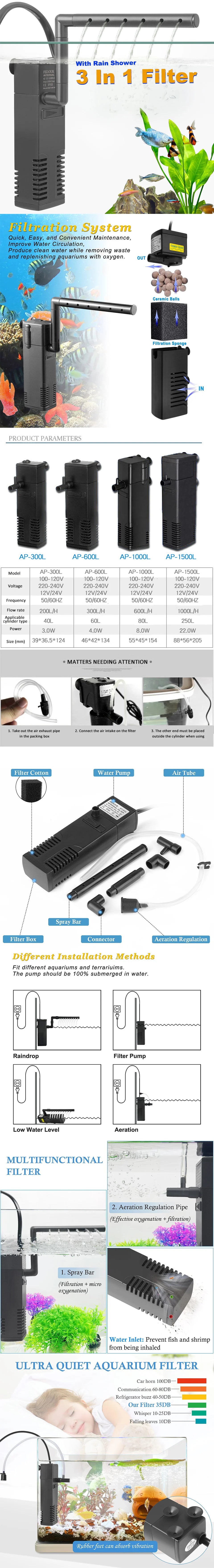 Kit de 3 en 1 pour aquarium : douche, filtre et pompe à eau.