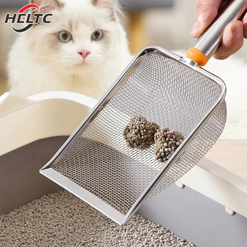 Pala para arena de gatos de acero inoxidable con malla fina
