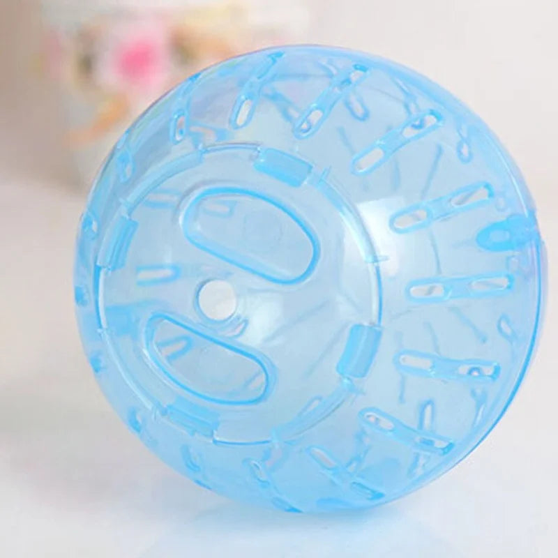 A clear blue transparent exercise ball designed for small pets like hamsters.