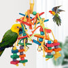 Colorful Wooden Bead and Rope Parrot Chew Toy with Hanging Hook