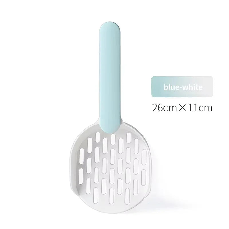 A light blue cat litter scoop with a quick-sift design, showing the scoop and handle.
