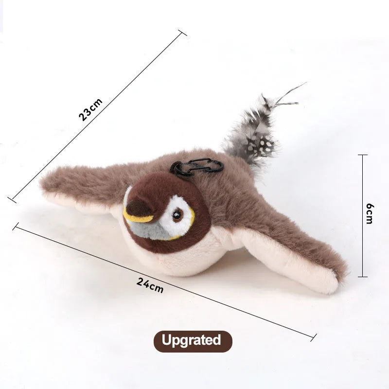 Jouet pour chat en peluche d'oiseau interactif et gazouillant