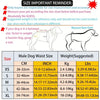 A size chart for reusable dog belly bands showing measurements in centimeters, inches, and pounds for various sizes.