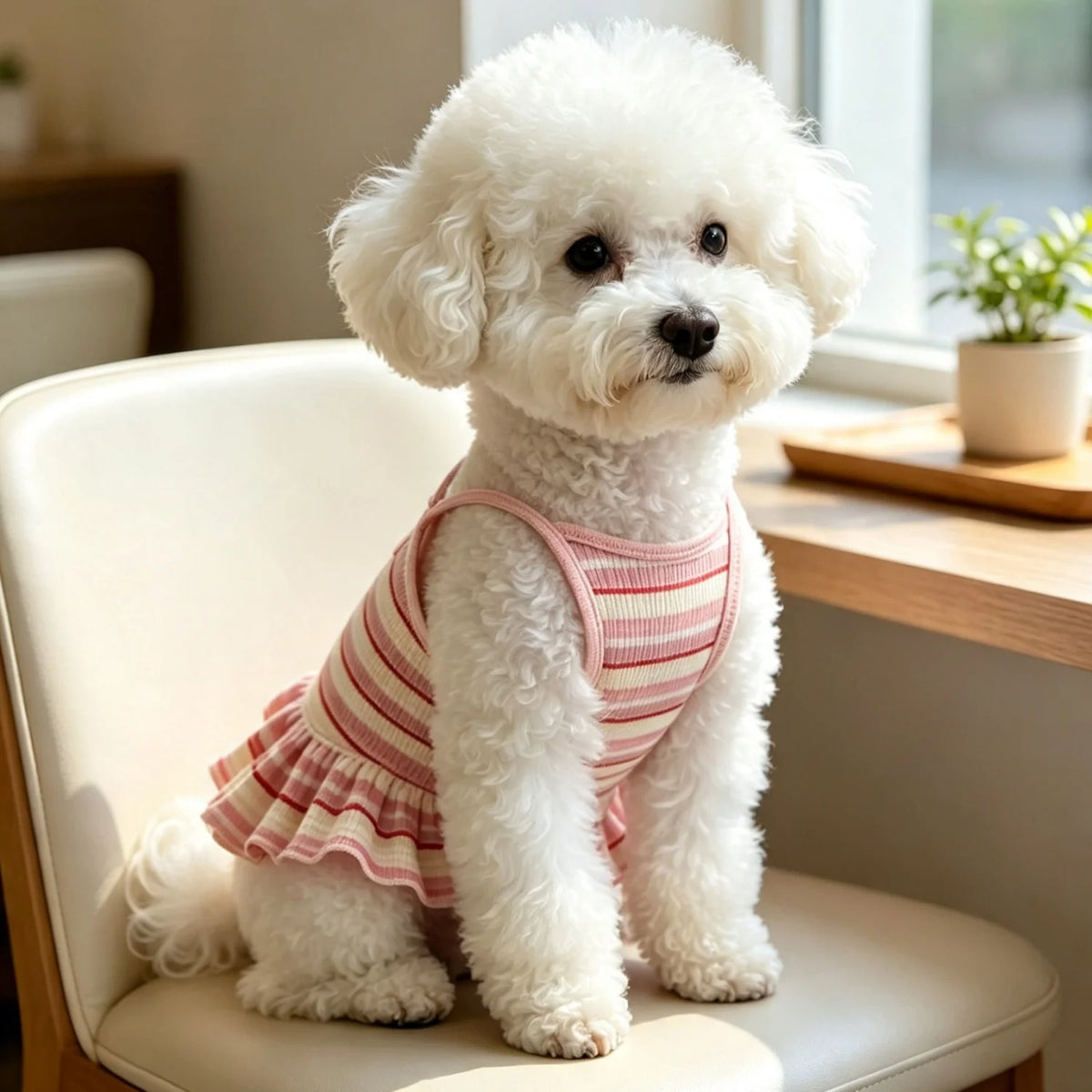 Red & White Striped Ruffle Hem Dog Dress for Small Breeds