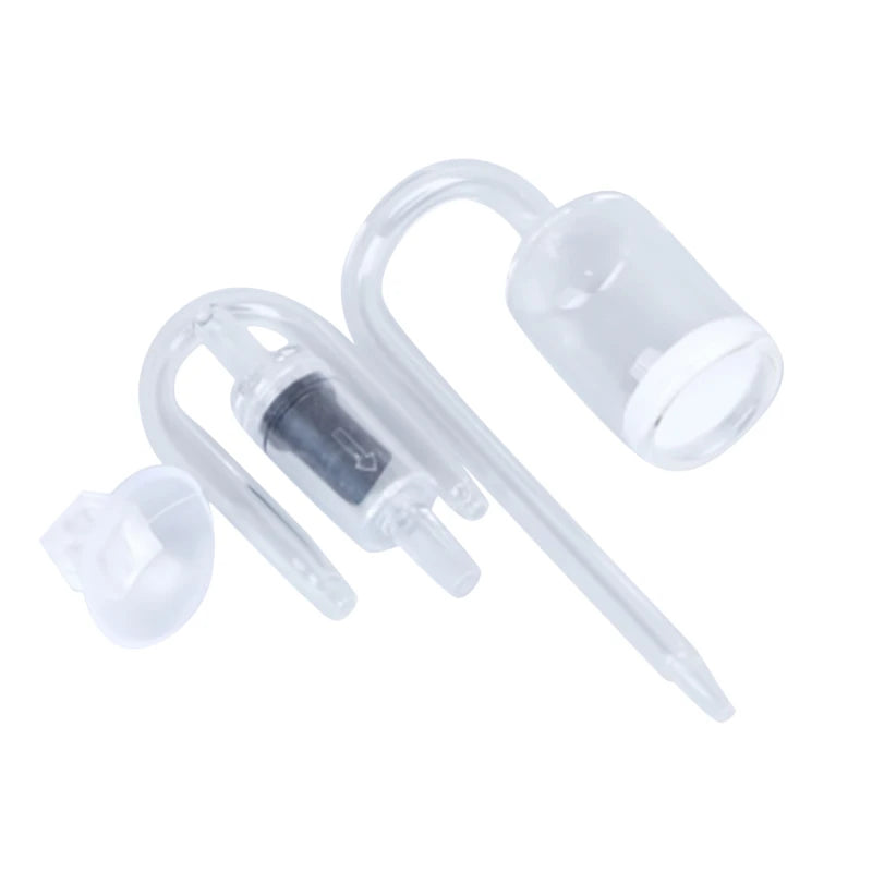 Kit diffuseur CO2 aquarium en plastique transparent 4-en-1 avec clapet anti-retour et tuyau.