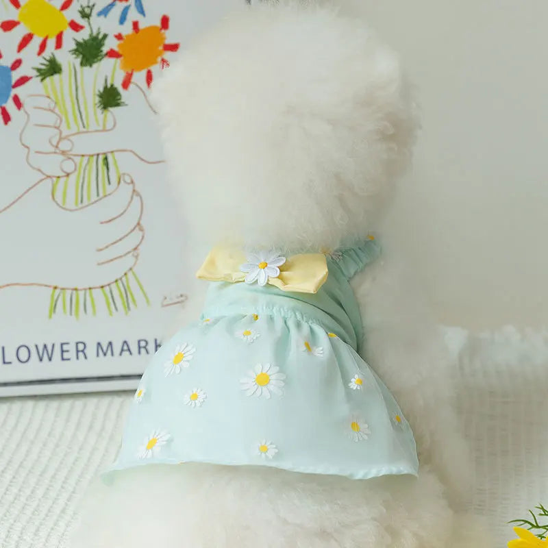 Princess Mesh Dog Dress with Bow Lace Trim