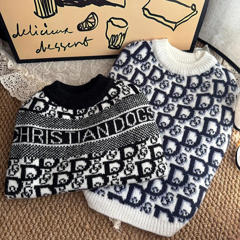 Knitted Cotton Dog Sweater with Letter Pattern