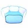 Helles blaues, tragbares Pet-Playpen mit klarem Maschengitter und solidem Boden.