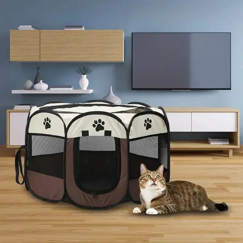 Foldable Oxford Cloth Pet Playpen with Mesh Roof