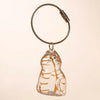 Figurine en verre transparent de chat rayé à attaché-clé en cuir tressé.