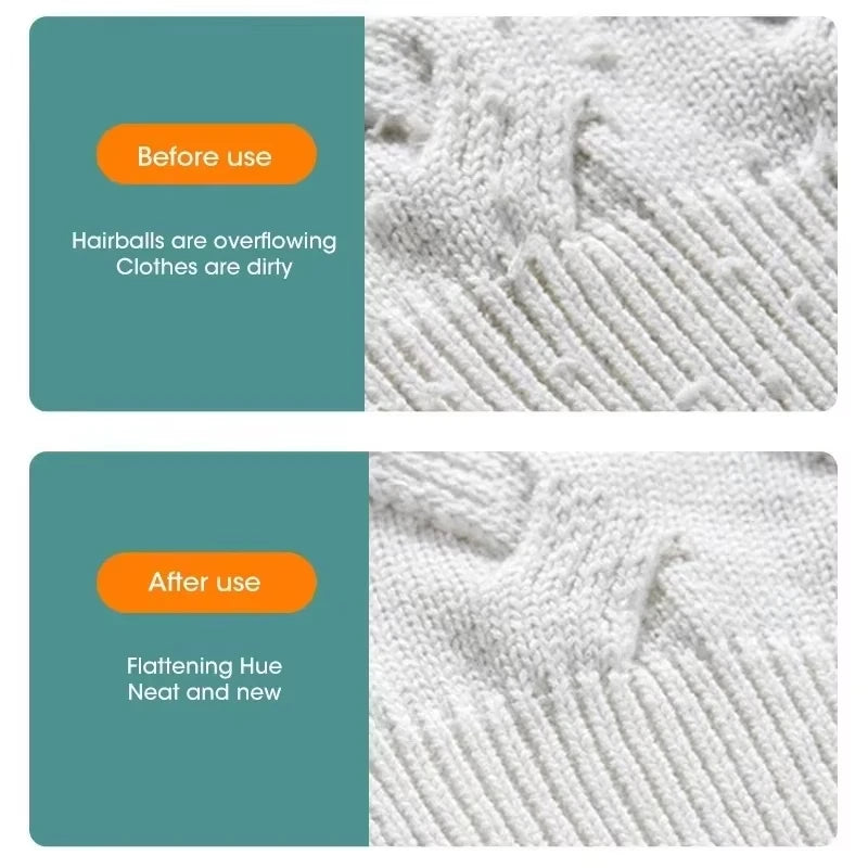 Before and after comparison of fabric cleaning using a portable electric lint and fabric shaver